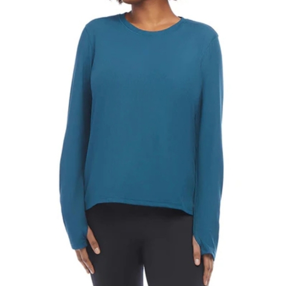 Danskin Active Top Ribbed Women's Large Blue Long Sleeved Crewneck Tee - Picture 2 of 16